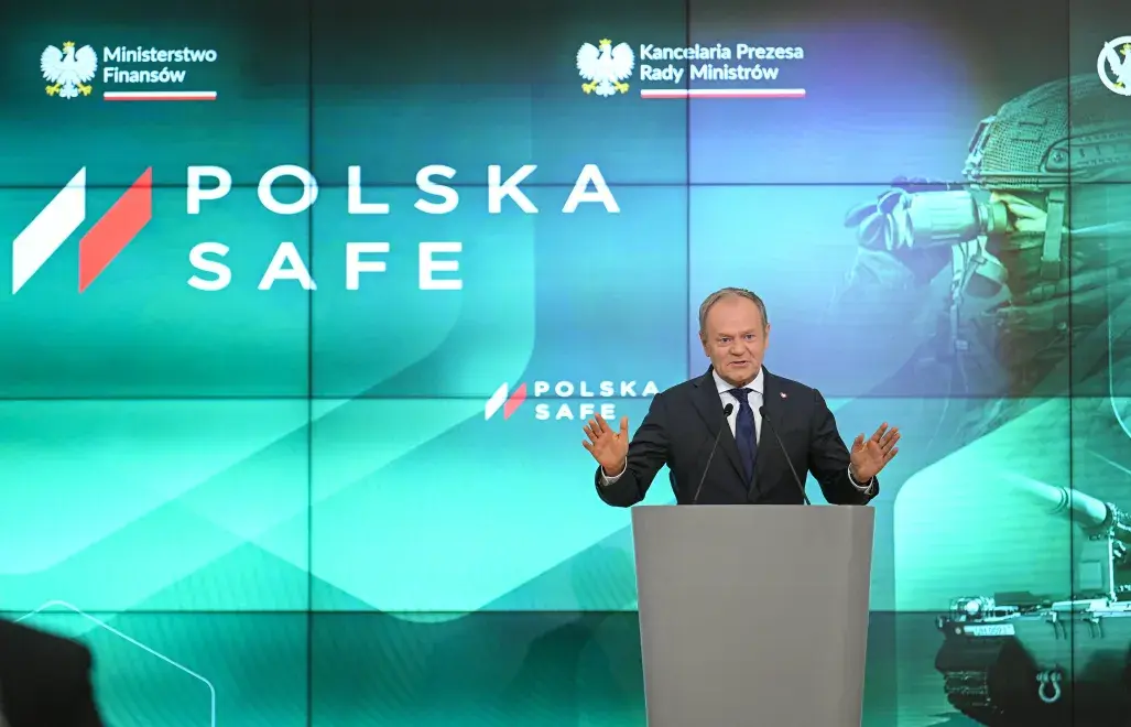 Wystąpienie premiera po podpisaniu SAFE, Źródło: PAP